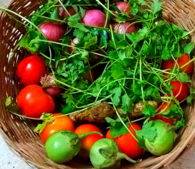 Cook, Eat and Drink - An aerial view of a basket of vegetables